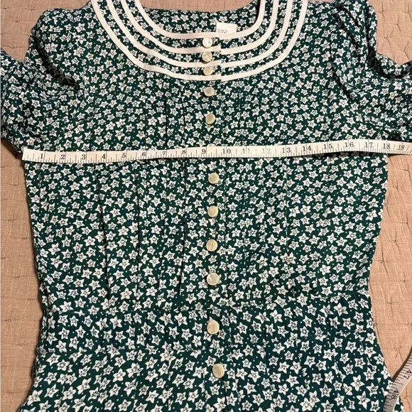 Vintage Green Floral Button-Down Dress Prairie Style 80s - Picture 7 of 9